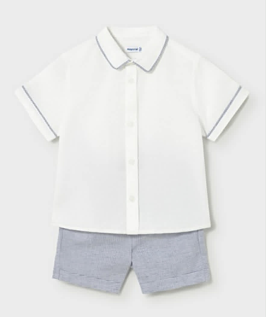 Mayoral -a- A A Baby Blue Gingham Shorts & Shirt 1225