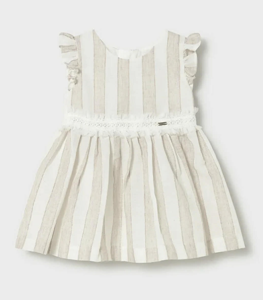 Mayoral -a- A A Beige Stripe Dress 1904