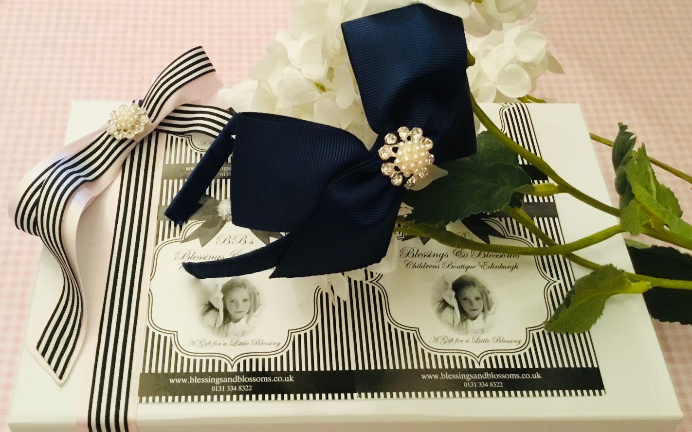 BBs -h- Navy Bow and Crystal Headband HBNAVY-7