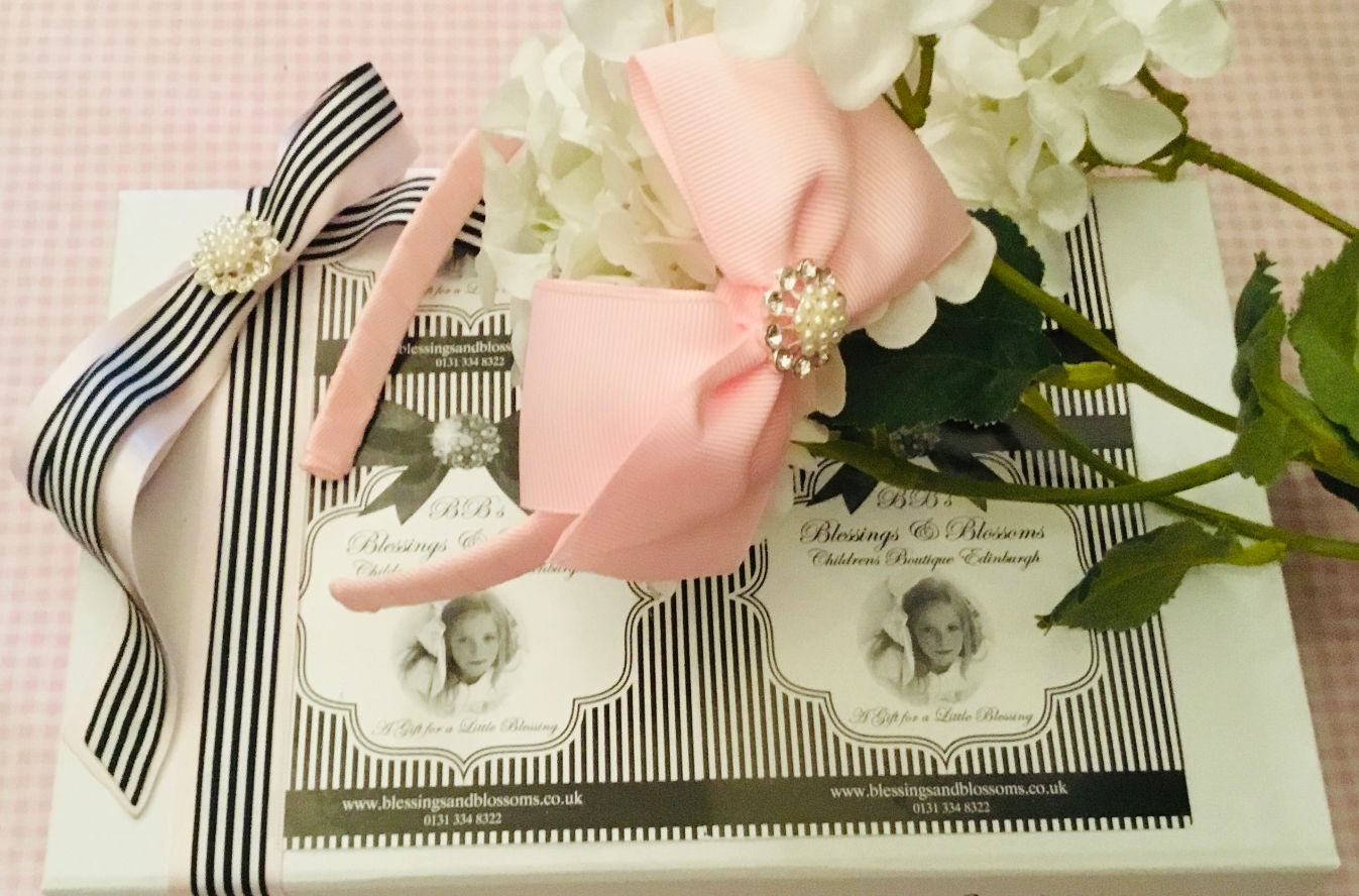 BBs -h- Pink Bow and Crystal Headband HBPINK-7