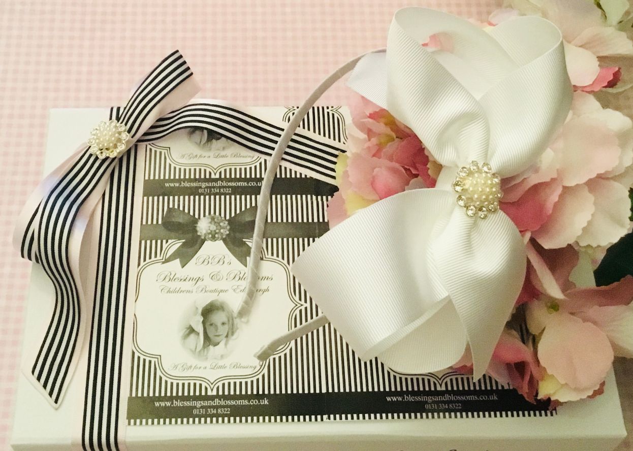 BBs -h- White Bow and Crystal Headband HBWHITE-7